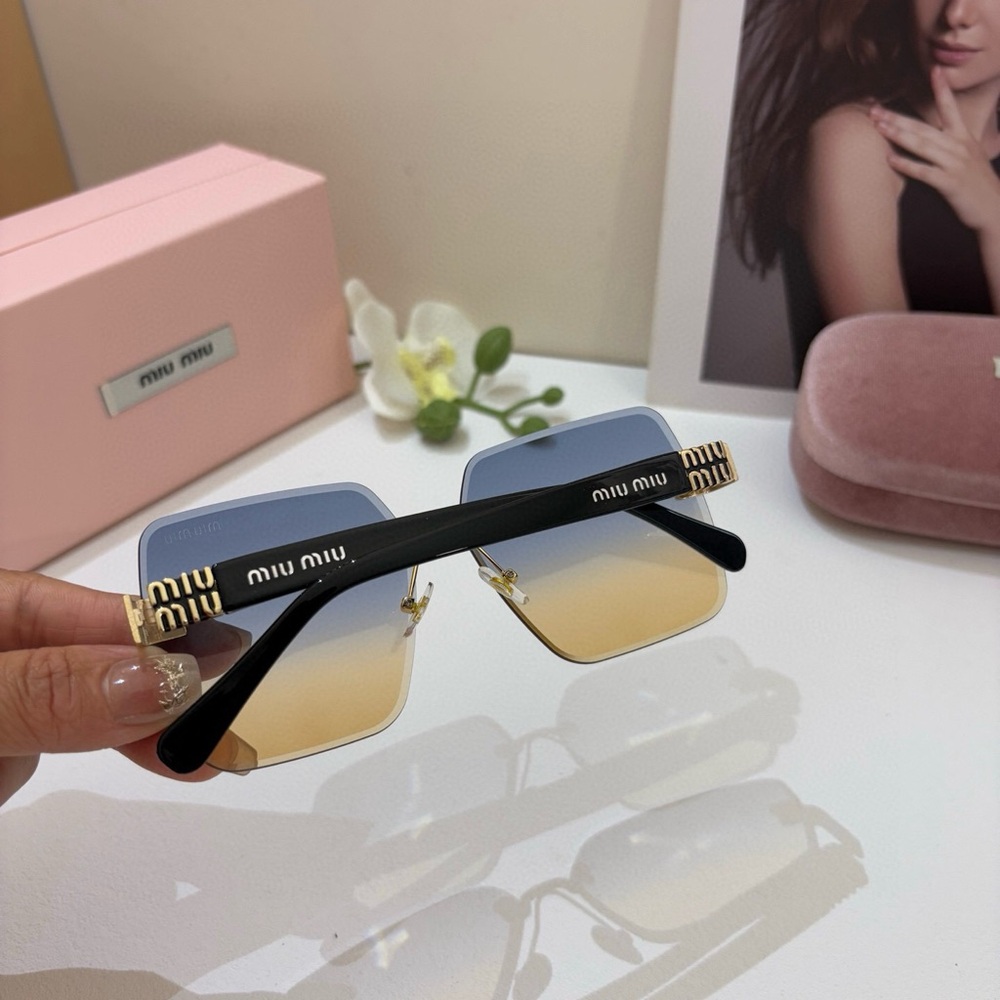 Miu Miu Blue-to-Gold Gradient Rimless Square Sunglasses - Picture 7 of 8